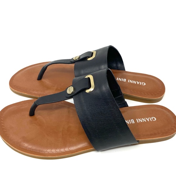 GIANNI BINI Women's Thong Black Leather Flat Sandals FAIRISS 6M - Picture 5 of 13